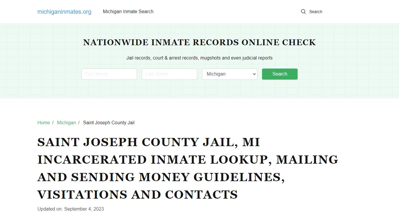 Saint Joseph County Jail, MI Incarcerated Inmate Lookup, Mailing and ...